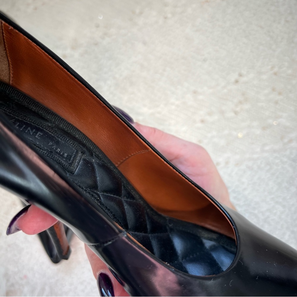 CELINE Heels Black Patent Leather Pointed Toe Platform High Heel Pumps 36.5/ 6.5 - Picture 13 of 15